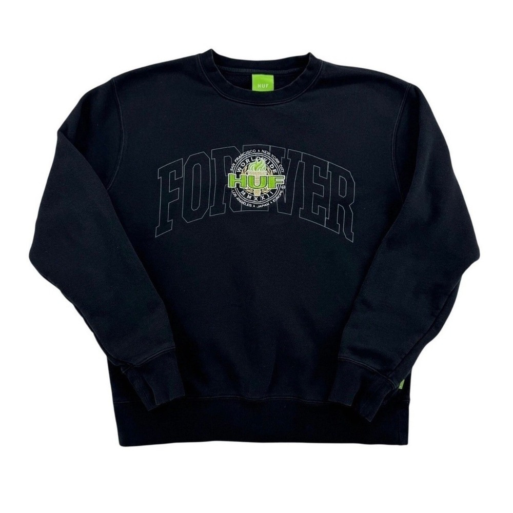 HUF Forever Graphic Sweatshirt Mens Medium Black Excellent Streetwear Pullover